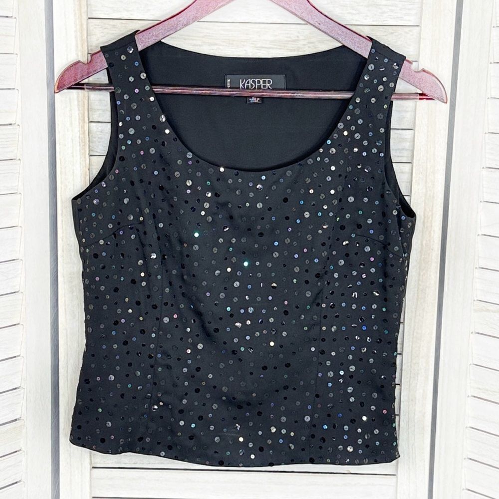 Kasper Petites Sequin Front Camisole Tank Top‎ Black Size 2P Party Evening - Picture 7 of 12